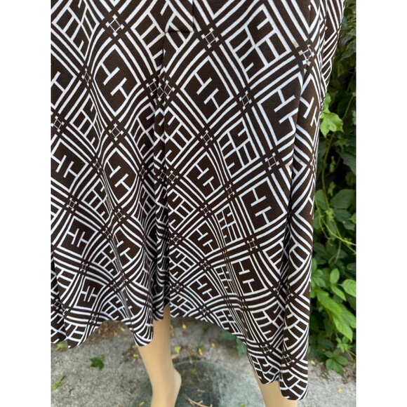 60s 70s Francoise Desarbre Wool Blend Knit Dress Brown Ivory Geometric France - Picture 6 of 16